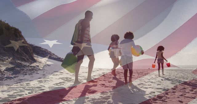 Family Vacation at Beach with American Flag Overlay - Download Free Stock Images Pikwizard.com