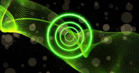 Neon green circles with light spots on black background