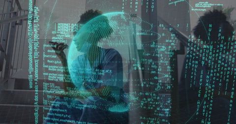 Business Professionals Collaborate with Futuristic Digital Technologies