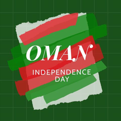 Oman independence day celebration graphic with green and red layout
