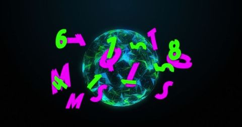 Vibrant Rotating Network Globe With Floating Numbers and Letters