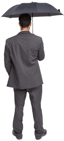 Transparent Businessman with Umbrella from Behind