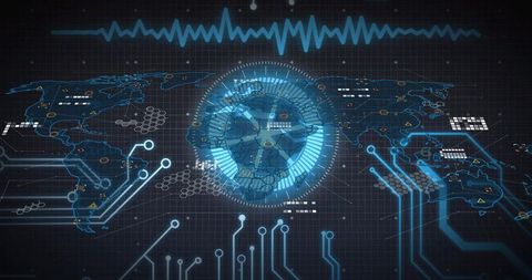 Holographic globe in high-tech digital interface