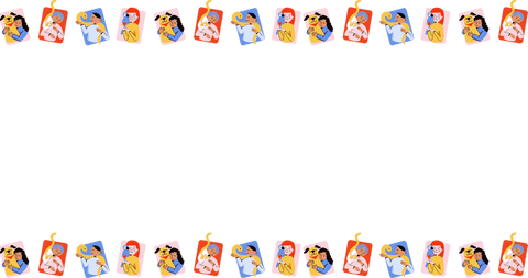 Colorful vector border with baby and flexing arm illustrations transparent center