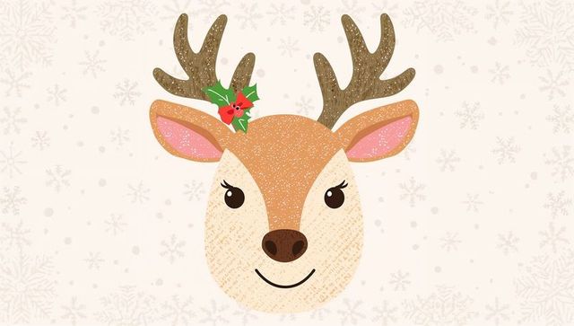 Smiling Festive Reindeer Head with Holly and Snowflake Background for Holiday Designs