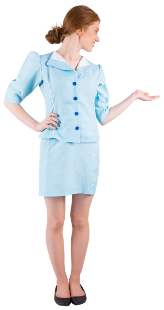 Smiling Airline Hostess in Uniform Presenting with Hand on Transparent Background - Download Free Stock Videos Pikwizard.com