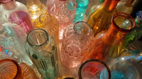 Colorful Artistic Display of Elegant Glass Bottles