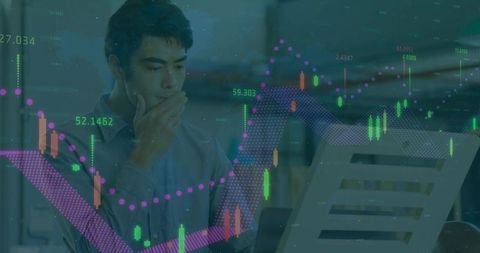 Native american analyst studying market charts with data overlay and price alert