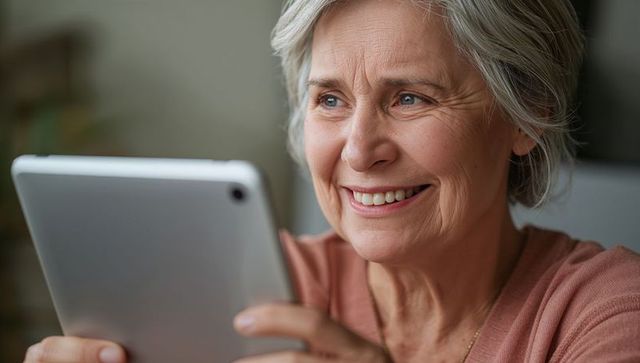 Senior Woman Engaged with a Tablet in Relaxing Home Environment