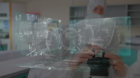 Scientist Analyzing Data with High-tech Interface in Lab