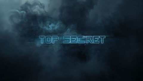 Glowing top secret hologram glitching with neon scanlines in cyber fog