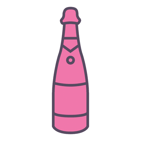Pink champagne bottle on transparent background for celebration designs