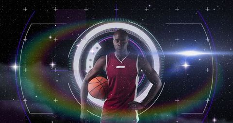 Futuristic basketball concept with dynamic elements and player