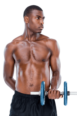 Athletic Shirtless Man Lifting Dumbbell in Transparent Background