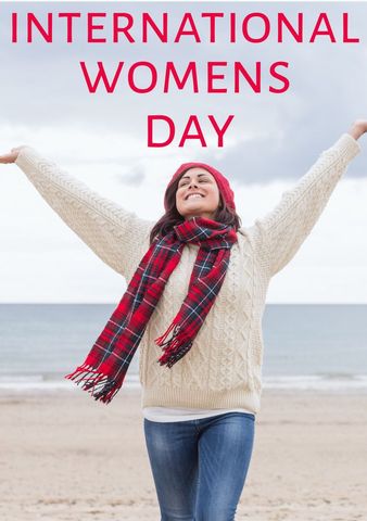 Joyful Woman Celebrating on International Women's Day Beach