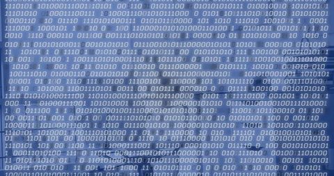 Binary code matrix on blue interface display