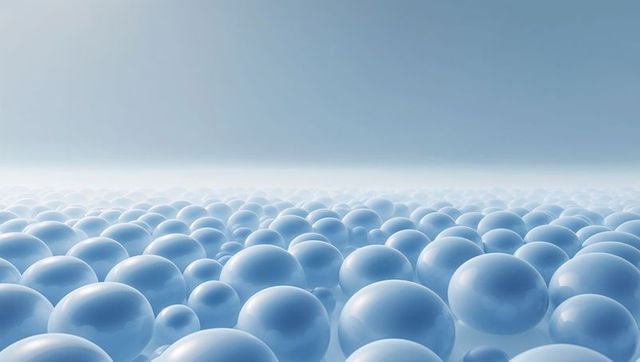 Glossy Blue Spheres on Reflective Plane Under Gradient Sky