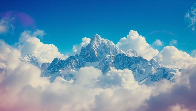 Majestic snow-capped mountain peak above clouds
