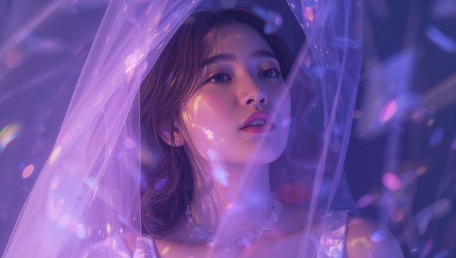 Enchanting Woman in Ethereal Purple Glow with Veil