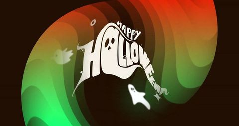 Swirling halloween typography with ghostly silhouettes
