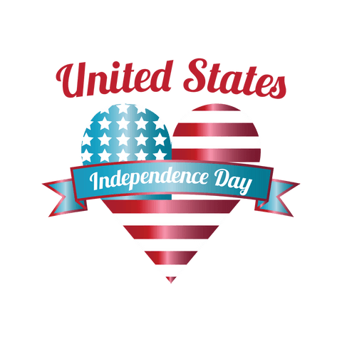 Heart Emblem with United States Independence Day on Transparent Background