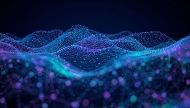 Futuristic Abstract Wireframe Wave with Glowing Nodes