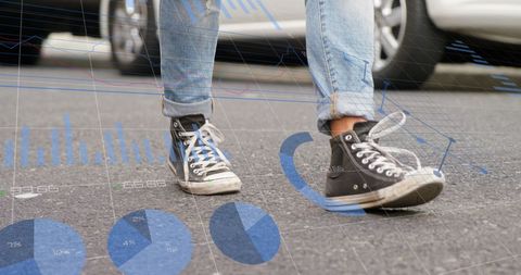 Urban youth walking with digital data visualization overlay