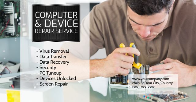 IT Expert Repairing Computer Showcasing PC and Mobile Device Repair Services - Download Free Stock Templates Pikwizard.com