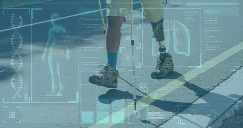 Prosthetic Leg Walking with Futuristic Data Technology Overlay