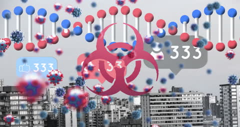 Digital Integration of DNA, Virus, and AI Over Cityscape