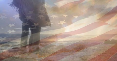 Couple Standing on Beach Behind USA Flag Overlay - Download Free Stock Images Pikwizard.com