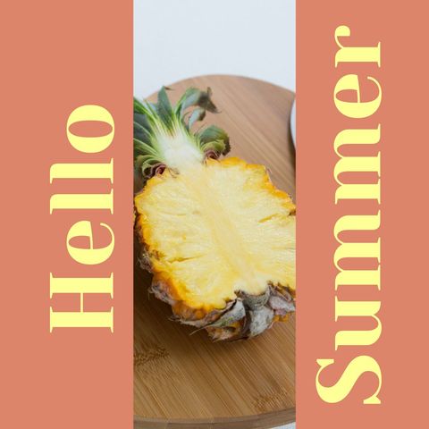 pineapple and 'hello summer' text on colorful background - Download Free Stock Templates Pikwizard.com