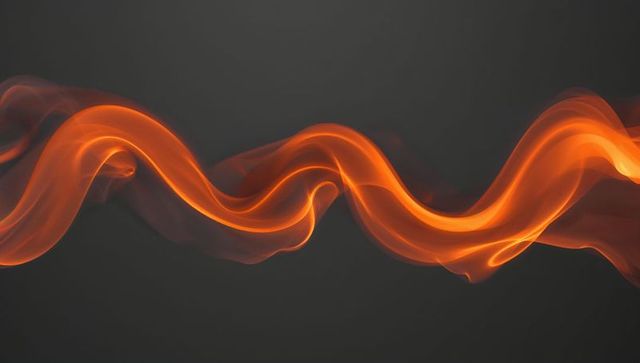 Glowing Orange Flame Ribbon Flowing on Gray Background