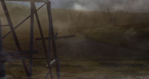 Dramatic Storm Over Power Lines at Dusk