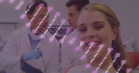 Digital DNA Overlay with Doctors Examining Patient Records