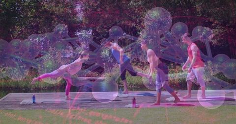 Group Yoga Practice in Serene Park Setting with Natural Tranquility