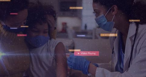 Healthcare worker administering vaccine to child in clinic setting