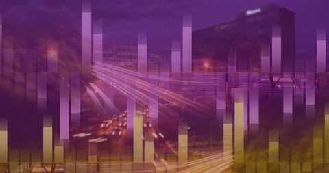 Abstract urban traffic with vibrant overlay at night