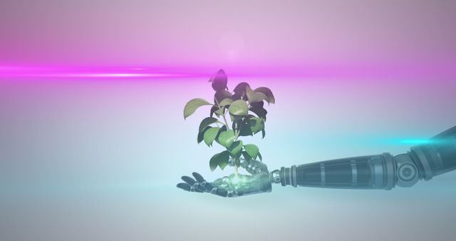 Robotic Hand Holding Growing Plant with Futuristic Lighting - Download Free Stock Images Pikwizard.com