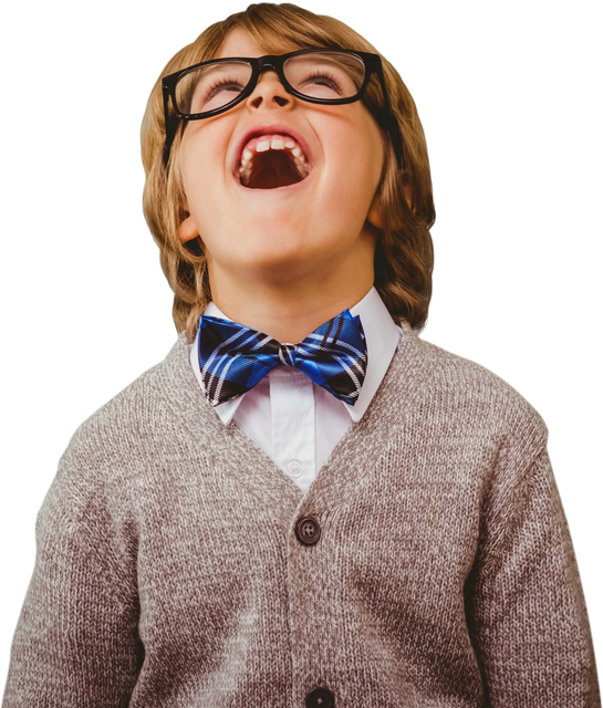 Cheerful Schoolboy in Glasses with Plaid Bow Tie Transparent Background - Download Free Stock Videos Pikwizard.com