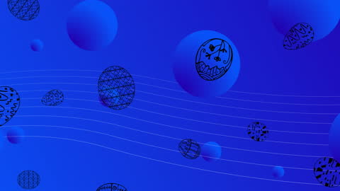 Abstract Blue Background with Decorative Easter Eggs