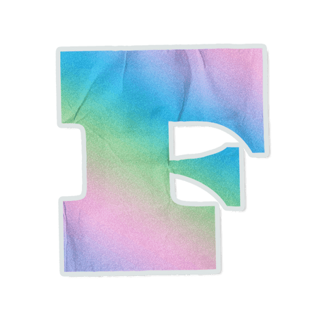 Transparent pastel watercolor letter f sticker with white stroke and paper texture