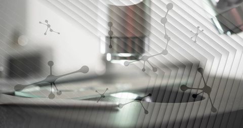 Molecules over laboratory microscope in scientific research
