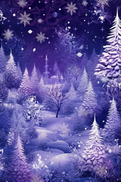 Magical Winter Night Scene with Snow-Covered Trees and Sparkling Stars - Download Free Stock Images Pikwizard.com