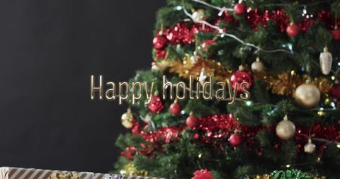 Festive Christmas Tree and Holiday Gift with Happy Holidays Text