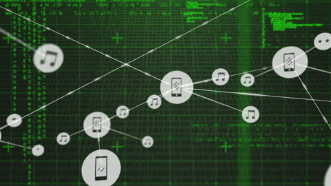 Digital Network with Music and Phone Icons Connecting