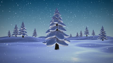 Snowfall Animation over Fir Trees for Christmas Celebration