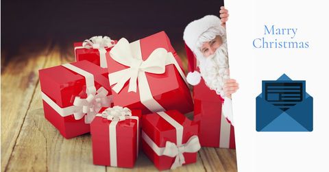 Santa Claus Peeking with Gift Boxes, Perfect for Christmas Events