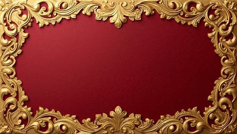 Featuring ornate gold baroque frame and deep crimson textured background for luxury design