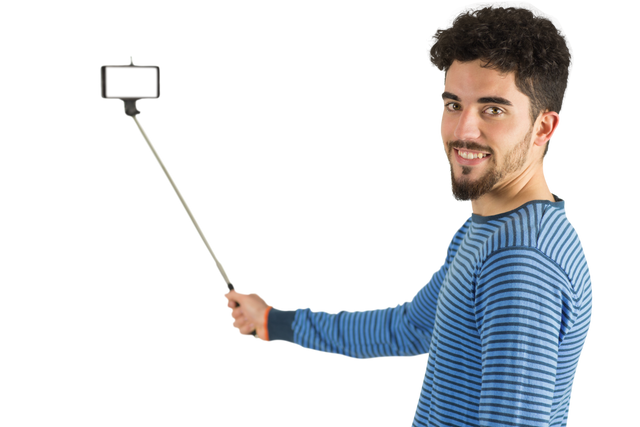 Casual Man Holding Selfie Stick Transparent Background - Download Free Stock Videos Pikwizard.com